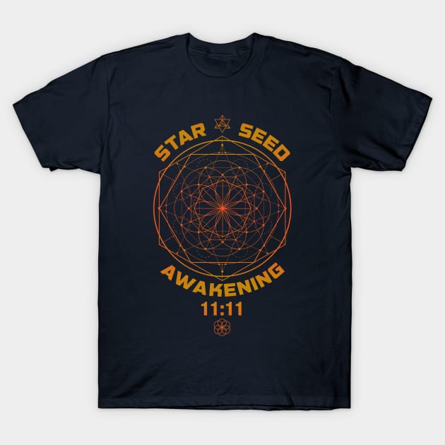 Starseed Awakening 11:11 Sacred Geometry T-Shirt by LadyMoldavite